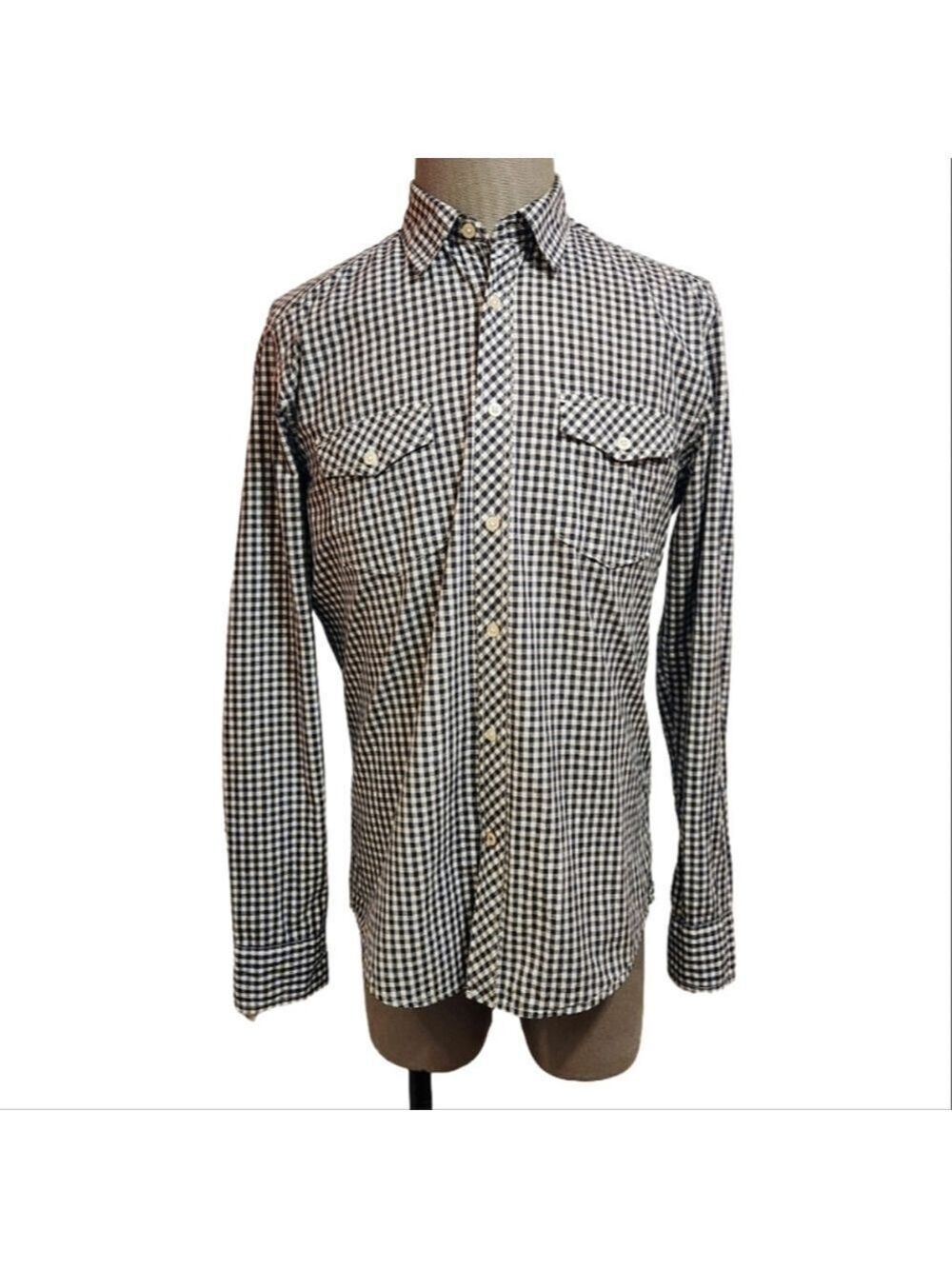 H&M LOGG Mens Checkered Button Front Shirt Black White Large